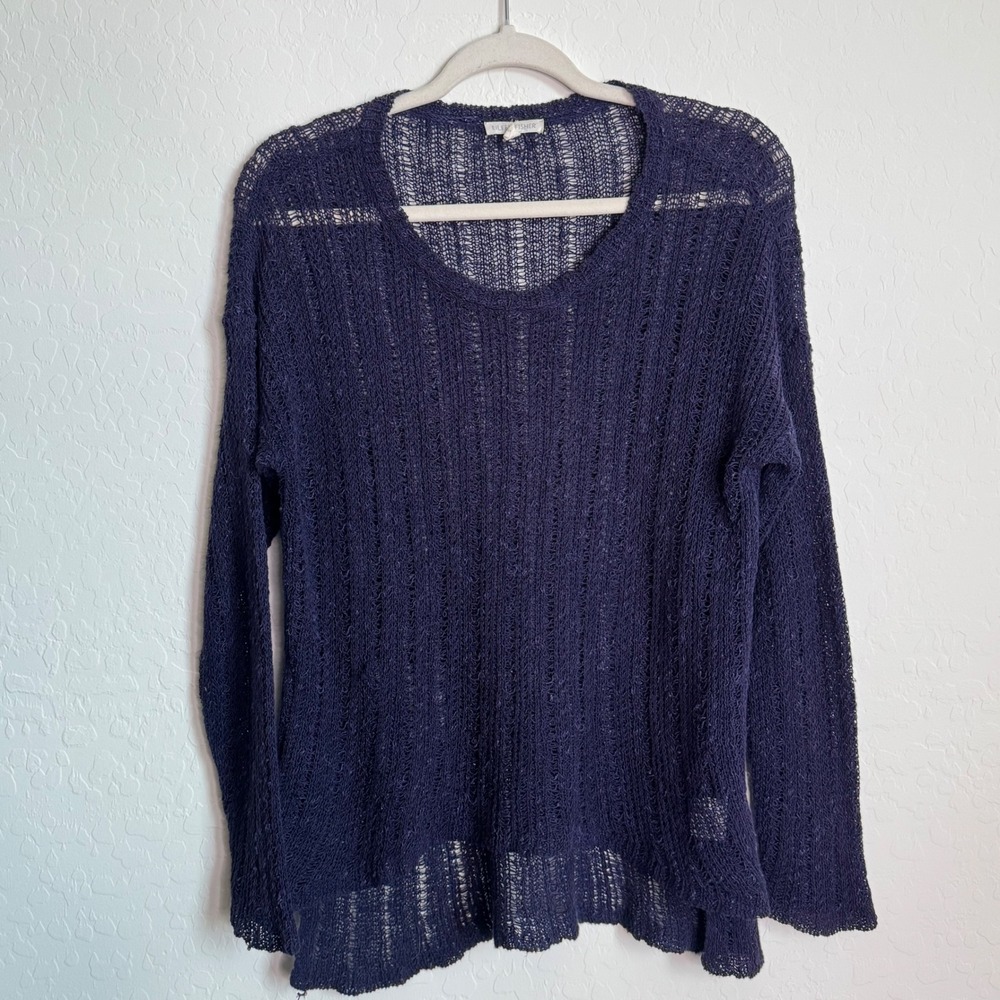 Eileen Fisher Organic Linen Cotton Open Knit Sweater Purple Coastal Boho Small